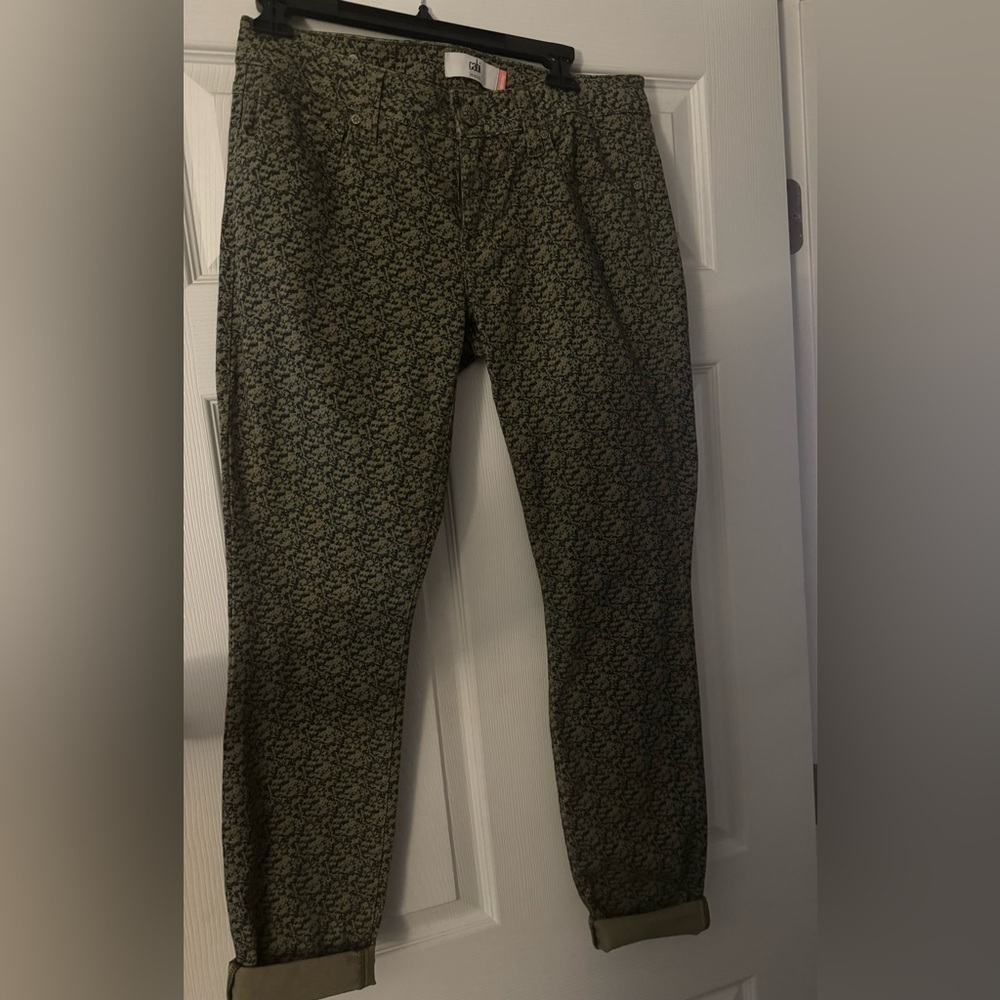 CAbi Green Black floral print skinny jeans